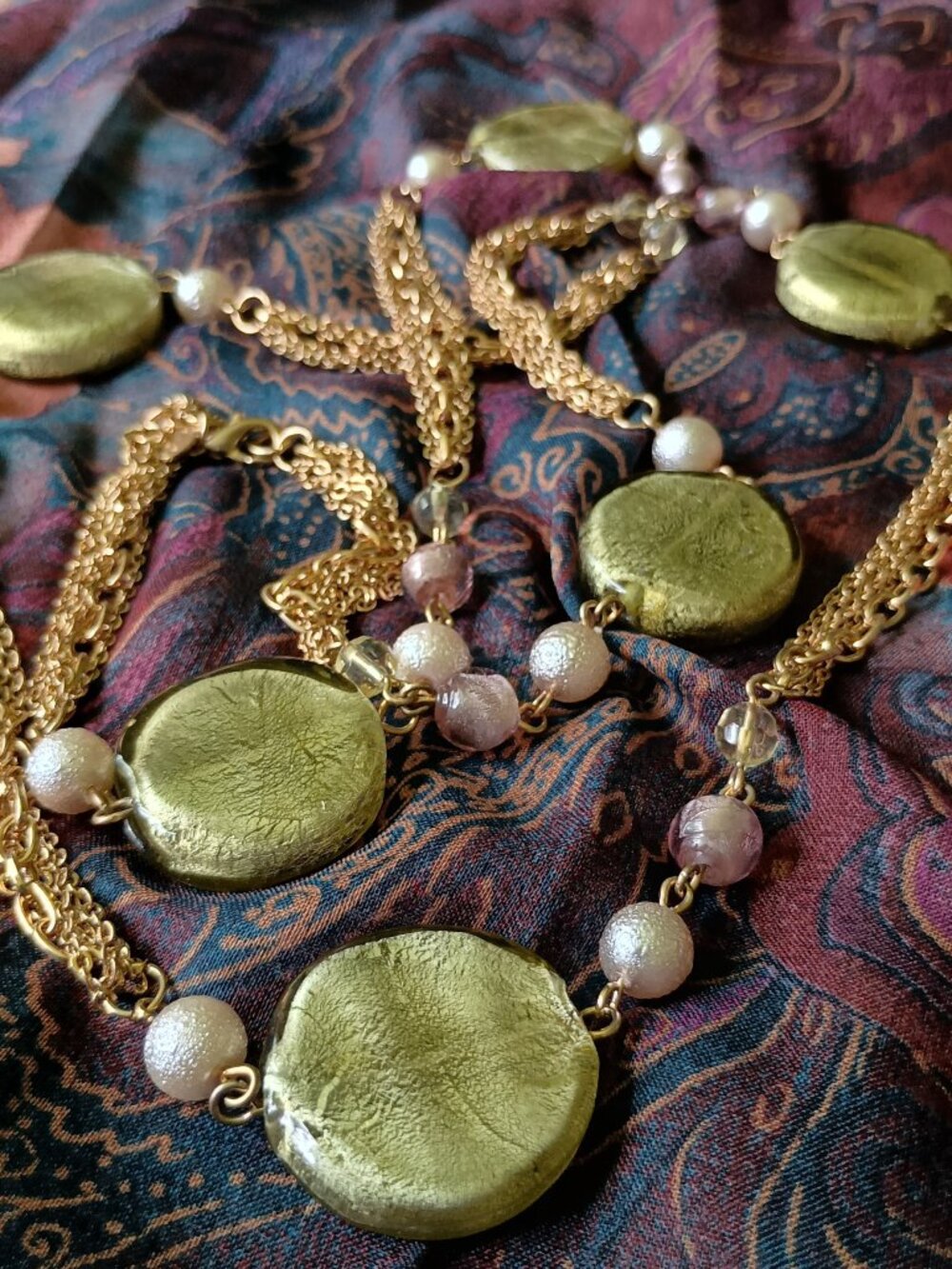 6 Strand GP Chain & Art Glass Beads Designer Premier Designs Necklace NEW 39" L